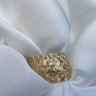 טבעת חריטות לייזר - זהב צהוב